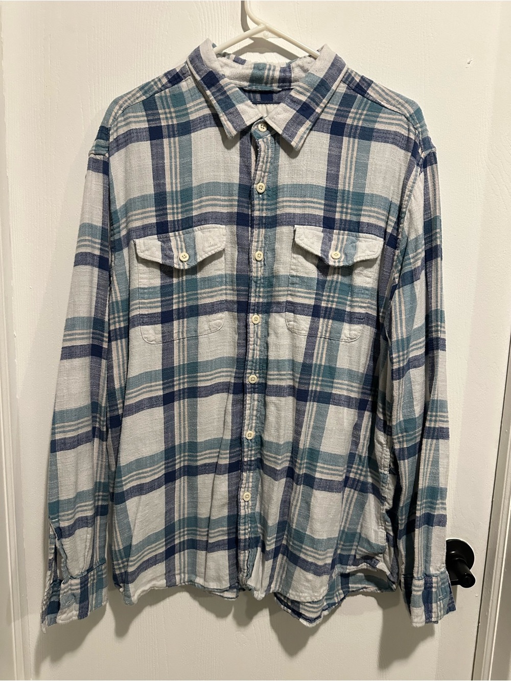 American Eagle Outfitters Blue and White Plaid Button-Down Shirt